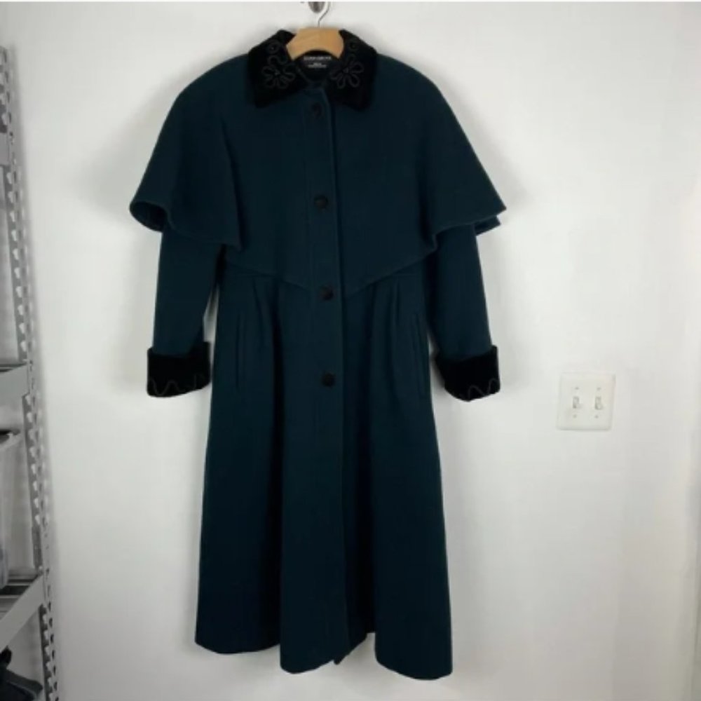 Vtg Donnybrook Green Velvet Embroidery Edwardian Princess Steampunk Wool